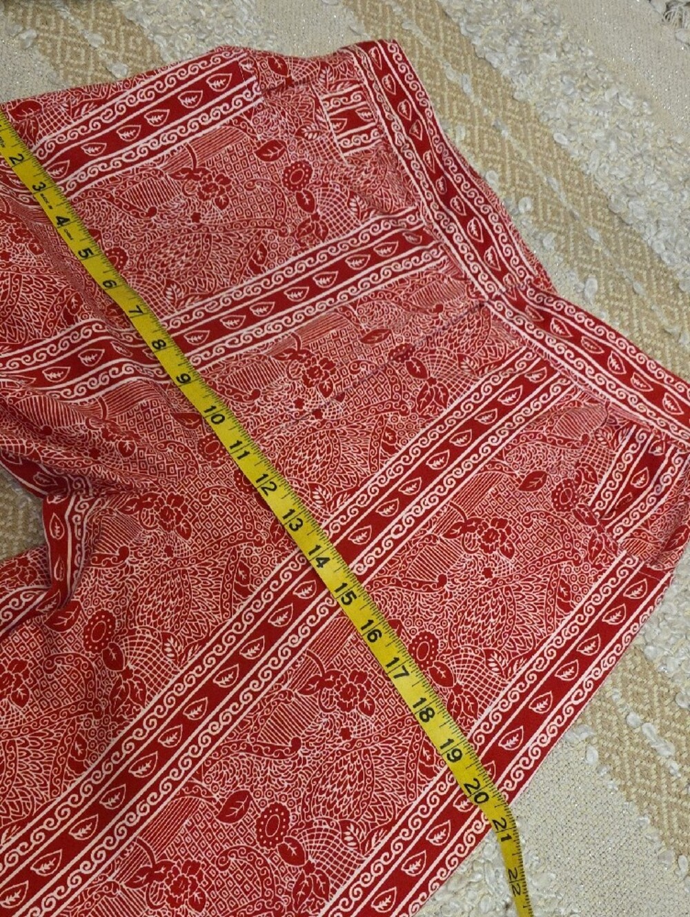 Printed Wide-Leg Cotton Pants in Pinky Red White Floral Paisley Medium (S) - Picture 6 of 12